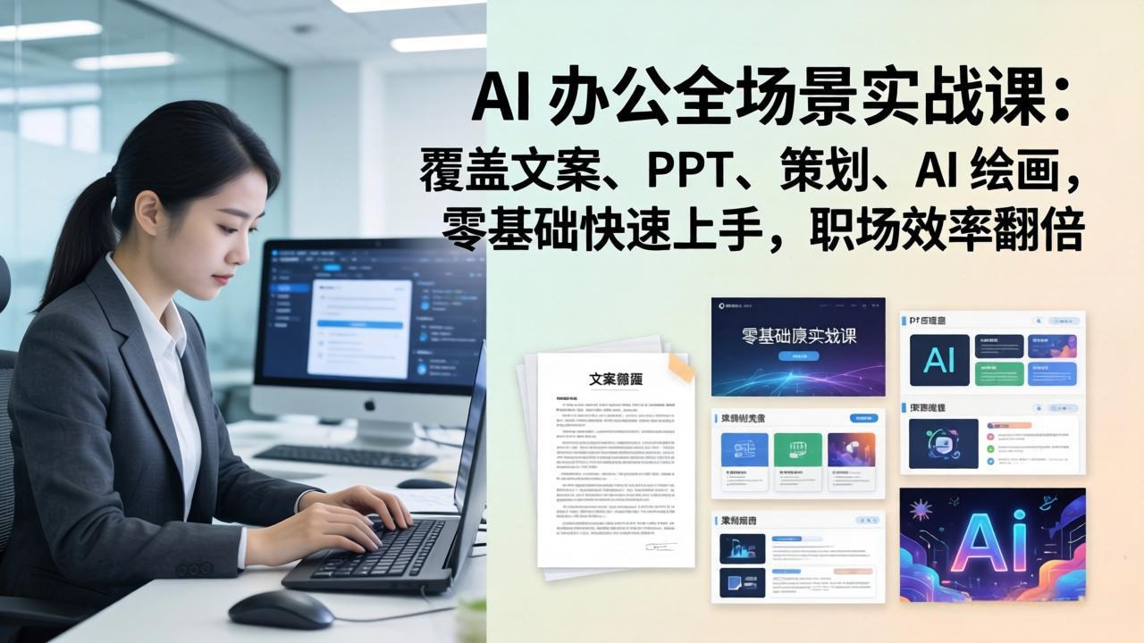 AI 办公全场景实战课：覆盖文案、PPT、策划、AI 绘画，零基础快速上手，职场效率翻倍-小艾项目网