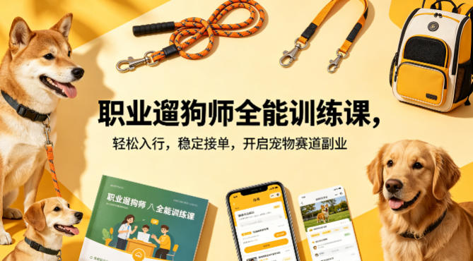 职业遛狗师全能训练课，轻松入行，稳定接单，开启宠物赛道副业-小艾项目网