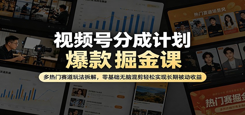 视频号分成计划爆款掘金课：多热门赛道玩法拆解，零基础无脑混剪轻松实现长期被动收益-小艾项目网