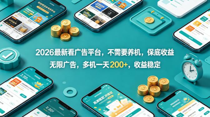 2026最新看广告平台，不需要养机，保底收益，无限广告，多机一天200+，收益稳定【揭秘】-小艾项目网