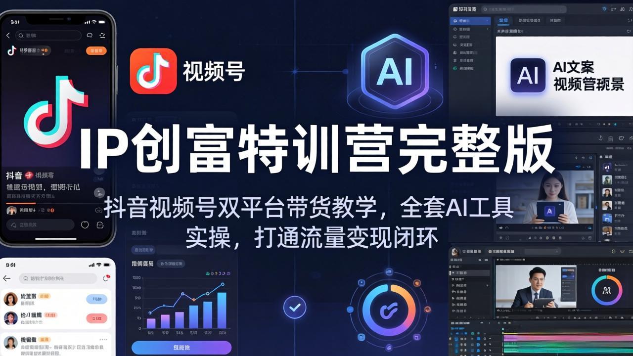 IP创富特训营完整版：抖音视频号双平台带货教学，全套AI工具实操，打通流量变现闭环-小艾项目网