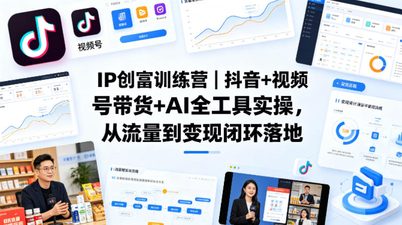 IP创富训练营｜抖音+视频号带货+AI全工具实操，从流量到变现闭环落地-小艾项目网