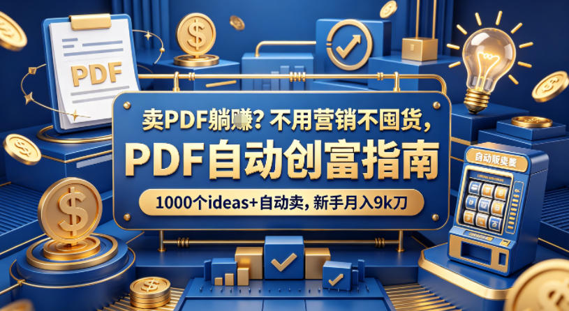 卖PDF躺賺？不用营销不囤货，PDF自动创富指南，1000个ideas+自动卖，新手月入9k刀【原创双语字幕】-小艾项目网
