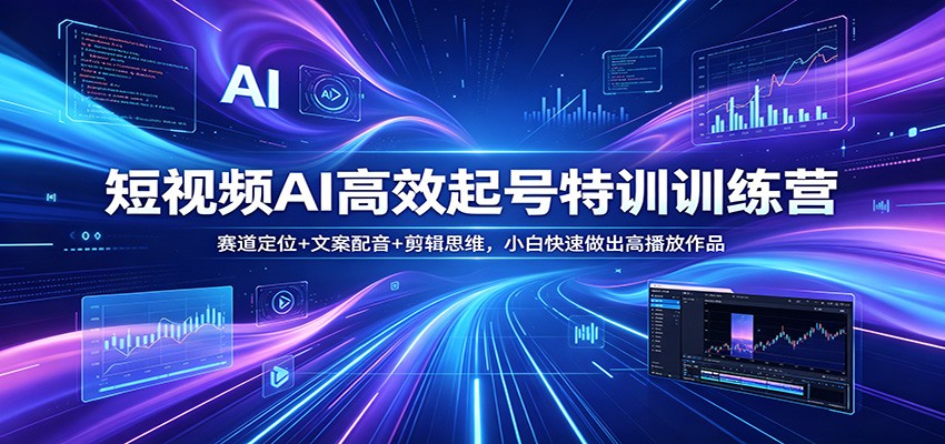 短视频AI高效起号特训训练营：赛道定位+文案配音+剪辑思维，小白快速做出高播放作品-小艾项目网