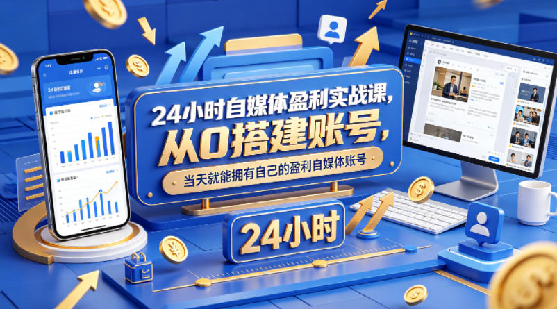 24小时自媒体盈利实战课，从0搭建账号，当天就能拥有自己的盈利自媒体账号-小艾项目网