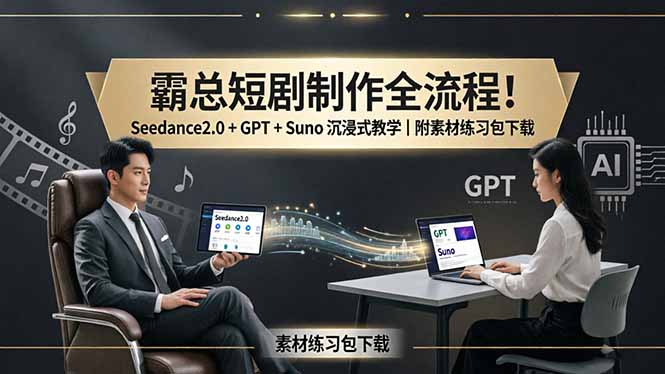 霸总短剧制作全流程！Seedance2.0 + GPT + Suno 沉浸式教学｜附素材练习包下载-小艾项目网