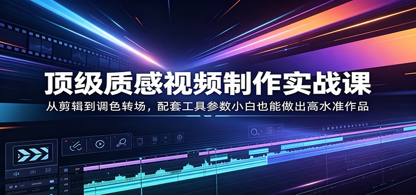 顶级质感视频制作实战课：从剪辑到调色转场，配套工具参数小白也能做出高水准作品-小艾项目网