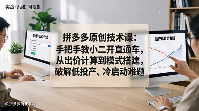 拼多多原创技术课：手把手教小二开直通车，从出价计算到模式搭建，破解低投产、冷启动难题-小艾项目网