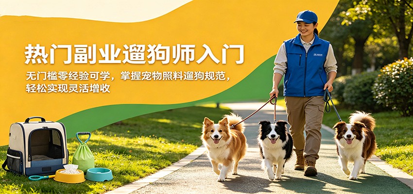 热门副业遛狗师入门，无门槛零经验可学，掌握宠物照料遛狗规范，轻松实现灵活增收-小艾项目网