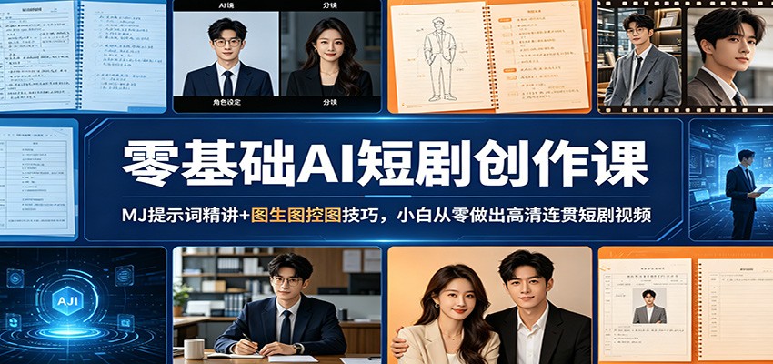 零基础AI短剧创作课：MJ提示词精讲+图生图控图技巧，小白从零做出高清连贯短剧视频-小艾项目网