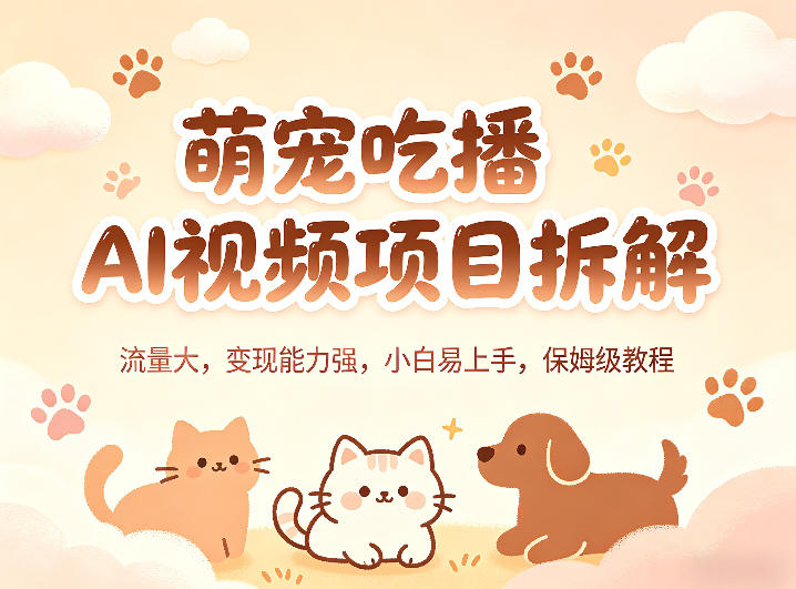 萌宠吃播AI视频项目拆解，流量大，变现能力强，小白易上手，保姆级教程-小艾项目网