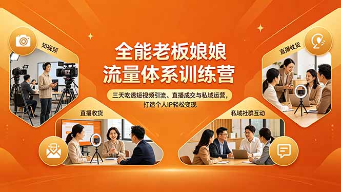 全能老板娘流量体系训练营，三天吃透短视频引流、直播成交与私域运营，打造个人IP轻松变现-小艾项目网