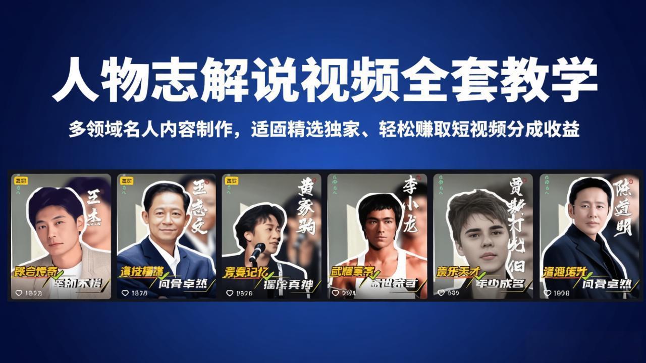 人物志解说视频全套教学，多领域名人内容制作，适配精选独家，轻松赚取短视频分成收益-小艾项目网