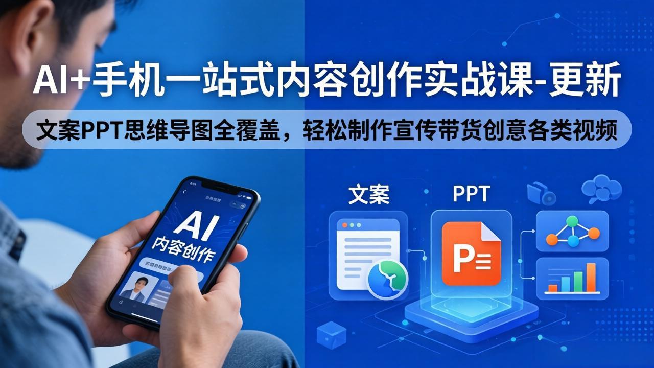 AI+手机一站式内容创作实战课-更新，文案PPT思维导图全覆盖，轻松制作宣传带货创意各类视频-小艾项目网