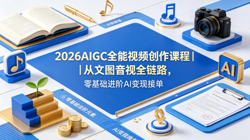 2026AIGC全能视频创作课程｜从文图音视全链路，零基础进阶AI变现接单-小艾项目网