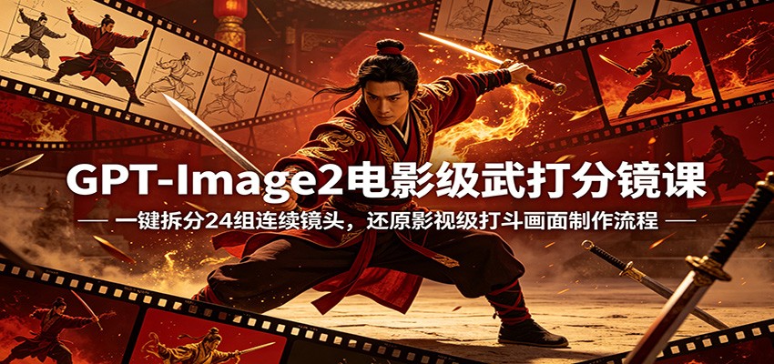 GPT-Image2电影级武打分镜课：一键拆分24组连续镜头，还原影视级打斗画面制作流程-小艾项目网