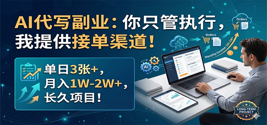 AI代写副业：你只管执行，我提供接单渠道！单日3张+，月入1W-2W+，长久项目-小艾项目网