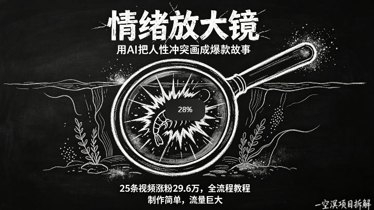 AI制作“情绪放大镜“视频，25条视频涨粉29.6W粉，流量巨大，制作简单，全流程教程-小艾项目网