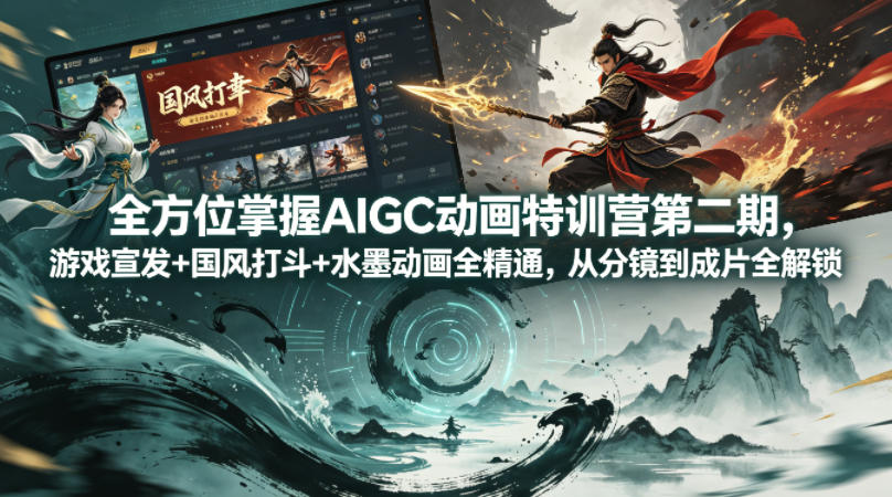 全方位掌握AIGC动画特训营第二期，游戏宣发+国风打斗+水墨动画全精通，从分镜到成片全解锁-小艾项目网