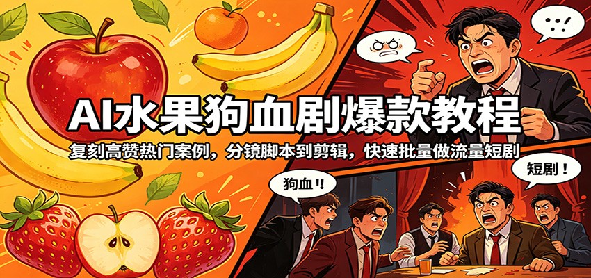 AI水果狗血剧爆款教程：复刻高赞热门案例，分镜脚本到剪辑，快速批量做流量短剧-小艾项目网