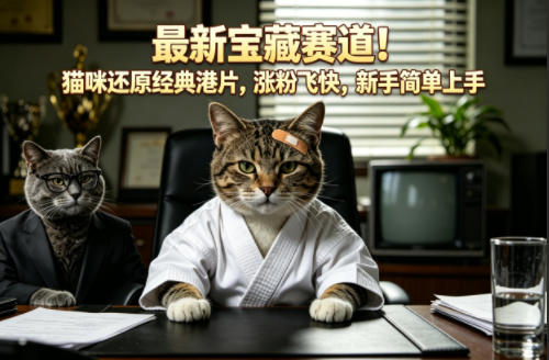 最新宝藏赛道！猫咪还原经典港片，涨粉飞快，新手简单上手-小艾项目网