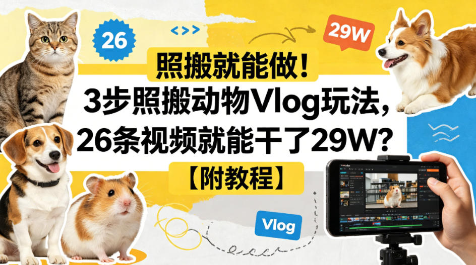 照搬就能做！3步照搬动物Vlog玩法，26条视频就能干了29W？【附教程】【赠coze一键生成工作流】-小艾项目网