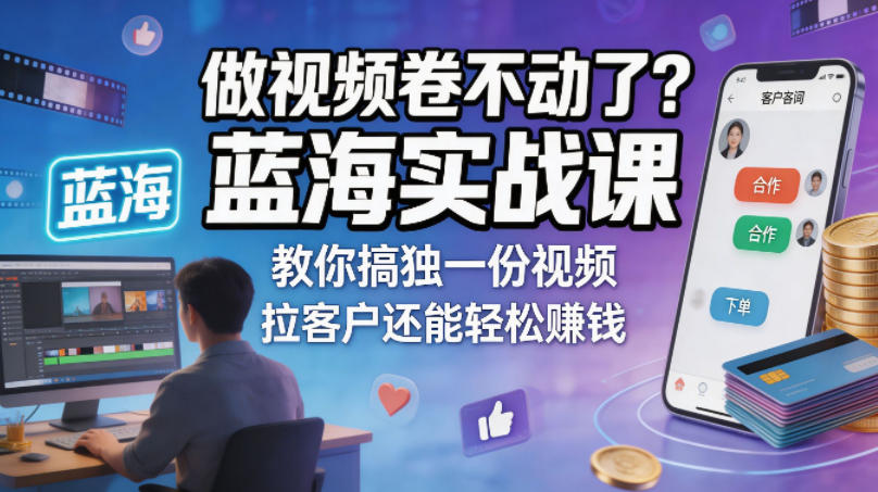 做视频卷不动了？蓝海实战课教你搞独一份视频，拉客户还能轻松賺钱！【原创双语字幕】-小艾项目网