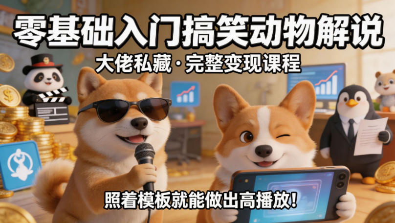 零基础入门搞笑动物解说，大佬私藏完整变现课程，照着模板就能做出高播放-小艾项目网