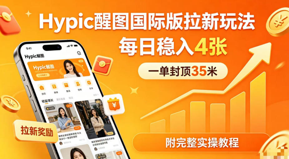 一单封顶35米，实测Hypic醒图国际版拉新玩法，每日稳入4张(附完整实操教程)-小艾项目网