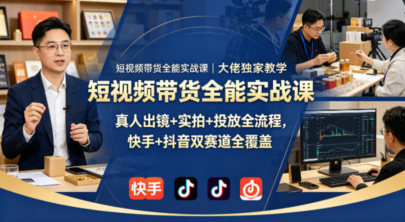 短视频带货全能实战课｜大佬独家教学，真人出镜+实拍+投放全流程，快手+抖音双赛道全覆盖-小艾项目网