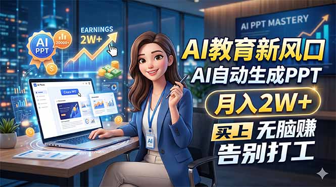 AI教育新风口，AI自动生成PPT，月入2W+，无脑赚，告别打工-小艾项目网