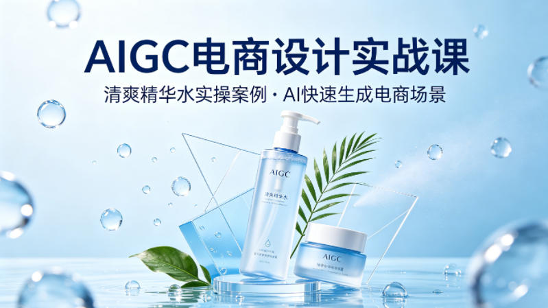 AIGC电商设计实战课，以清爽精华水为实操案例，教你用AI快速生成电商场景-小艾项目网