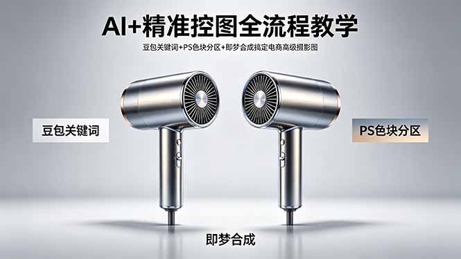 AI+精准控图全流程教学 豆包关键词+PS色块分区+即梦合成搞定电商高级摄影图-小艾项目网