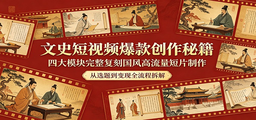 文史短视频爆款创作秘籍：四大模块完整复刻国风高流量短片制作-小艾项目网