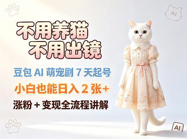 不用养猫不用出镜，豆包AI萌宠剧7天起号，小白也能日入2张+，涨粉+变现全流程讲解-小艾项目网
