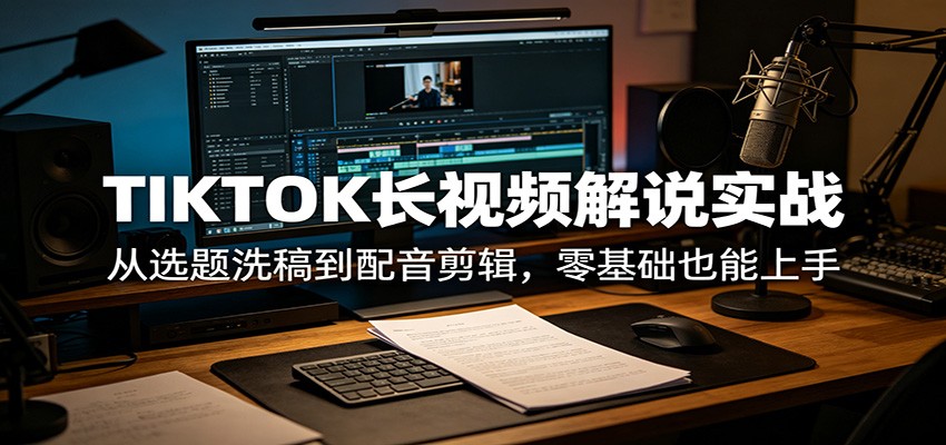 TIKTOK长视频解说实战：从选题洗稿到配音剪辑，零基础也能上手-小艾项目网