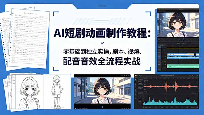 AI短剧动画制作教程：零基础到独立实操，剧本、视频、配音音效全流程实战-小艾项目网