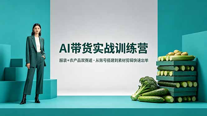 AI带货实战训练营，服装+农产品双赛道，从账号搭建到素材剪辑快速出单-小艾项目网