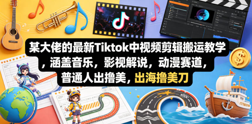 某大佬的最新Tiktok中视频剪辑搬运教学，涵盖音乐，影视解说，动漫赛道，普通人出海撸美刀-小艾项目网