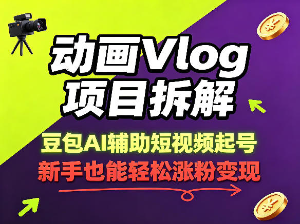 动画Vlog项目拆解，豆包AI辅助短视频起号，新手也能轻松涨粉，43条作品涨粉8.3W-小艾项目网