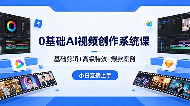 0基础AI视频创作系统课，基础剪辑+高级特效+爆款案例，小白直接上手-小艾项目网