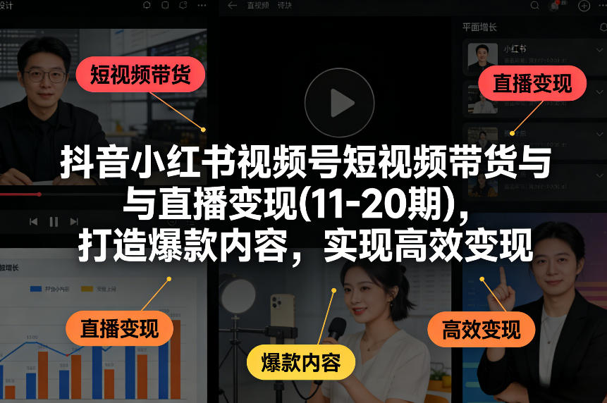 抖音小红书视频号短视频带货与直播变现(10-21期)，打造爆款内容，实现高效变现(更新05月08日)-小艾项目网