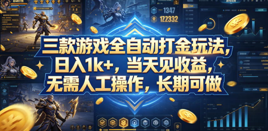 三款游戏全自动打金玩法，日入1k+，当天见收益，无需人工操作，长期可做【揭秘】-小艾项目网