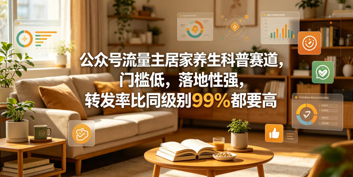 公众号流量主居家养生科普赛道，门槛低，落地性强，转发率比同级别99％都要高-小艾项目网