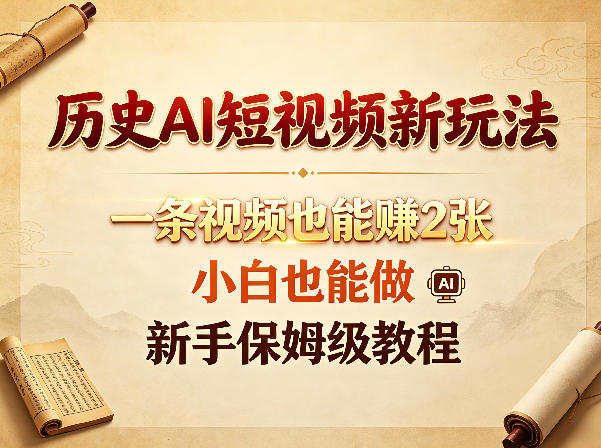 历史AI短视频新玩法，一条视频也能賺2张，小白也能做，新手保姆级教程-小艾项目网