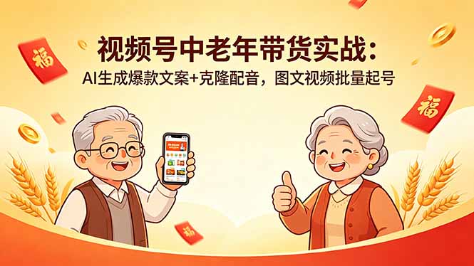 视频号中老年带货实战：AI生成爆款文案+克隆配音，图文视频批量起号-小艾项目网