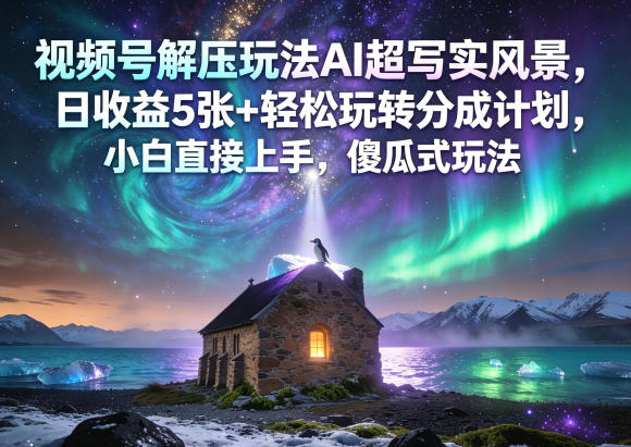 视频号解压玩法AI超写实风景，日收益5张+轻松玩转分成计划，小白直接上手，傻瓜式玩法-小艾项目网