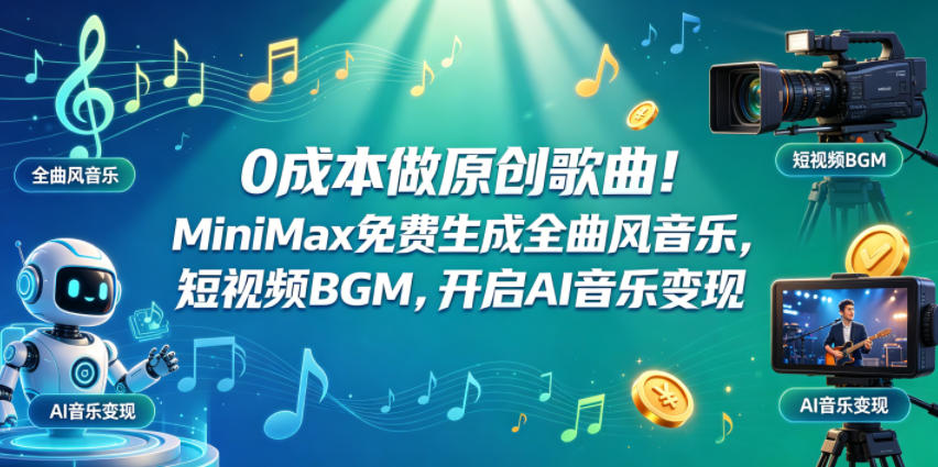 0成本做原创歌曲！MiniMax免费生成全曲风音乐，短视频BGM，开启AI音乐变现-小艾项目网