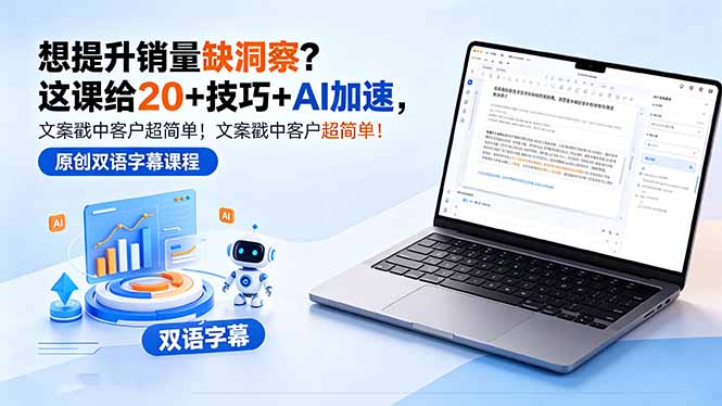 想提升销量缺洞察?这课给 20 + 技巧 + AI 加速,文案戳中客户超简单!【原创双语字幕】-小艾项目网