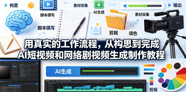 用真实的工作流程，从构思到完成AI短视频和网络剧视频生成制作教程-中英字幕-小艾项目网